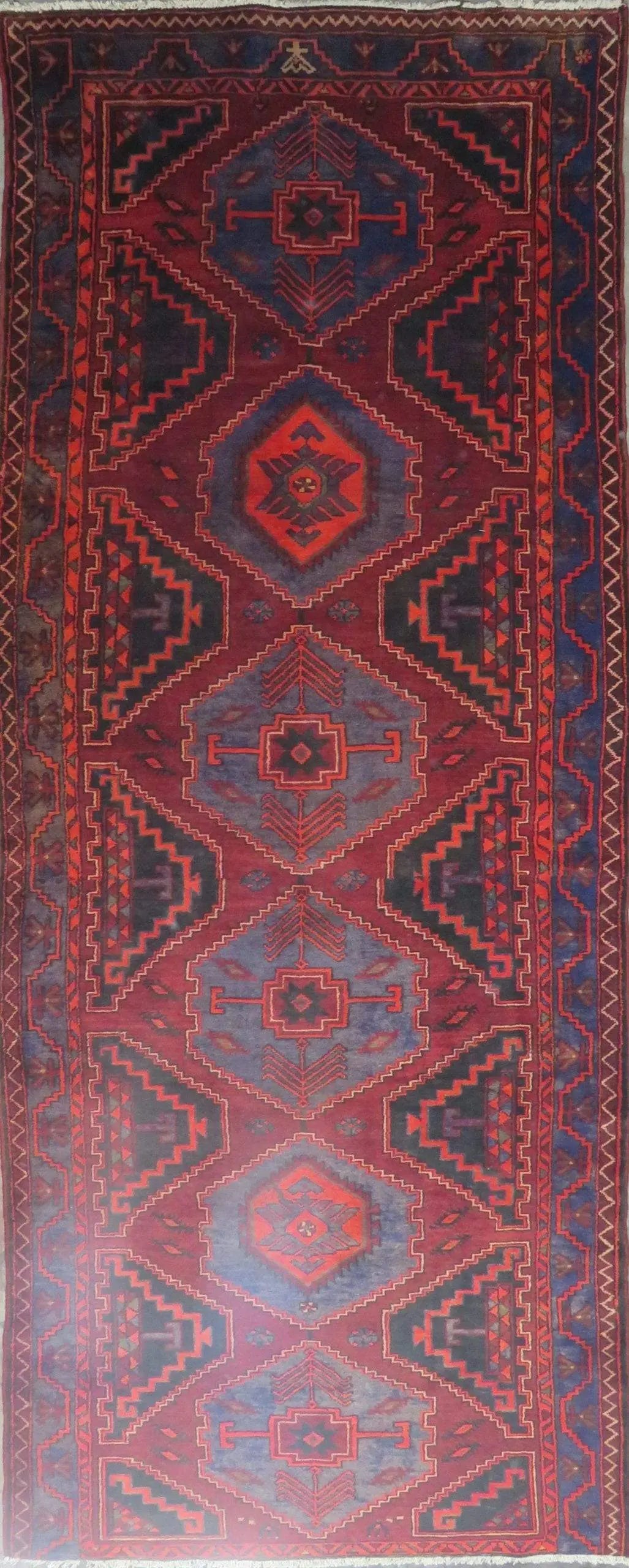 One Of The Kind Hand-Knotted Persian Wool Rug _ Luxurious Vintage Design, 12'6" x 4'8", Artisan Crafted